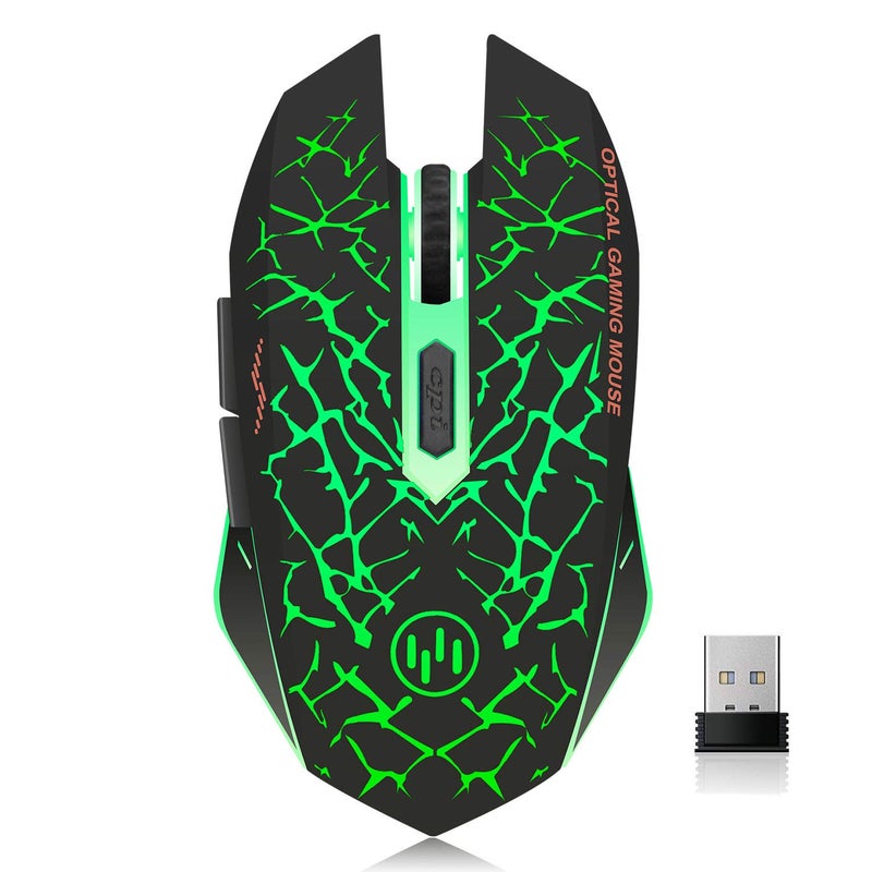 VEGCOO C12 Wireless Gaming Mouse,Rechargeable Mice Silent Click Cordless Mouse with 6 Buttons PC Gaming Mice Advanced Technology with 2.4GHZ Up to 2400DPI for PC Laptop (Green) - Image 1